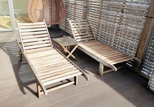 John Lewis3pc Solid Teak Garden Set: 2x Sun Loungers & Matching Side Table