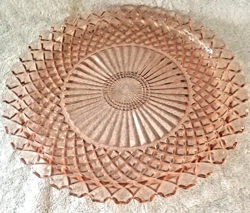 Vintage Anchor Hocking 14" Round Pink Depression Glass Cake or Serving Platter