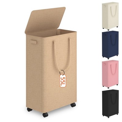 Slim Laundry Hamper with Wheels,15 Gal (55L) Rolling Laundry Basket with lid ...