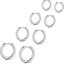 4 Pairs Small Hoop Earrings Set For Women, Cute Surgical Steel Huggie Hoop Ea...