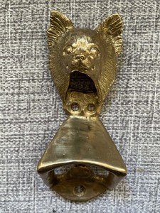 Papillon Fox Dog Wall Mounted Bottle Opener Brass Bronze 4”