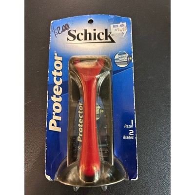 Schick Protector Vintage Manual Razor Red Black Handle with Stand and 2 Blades