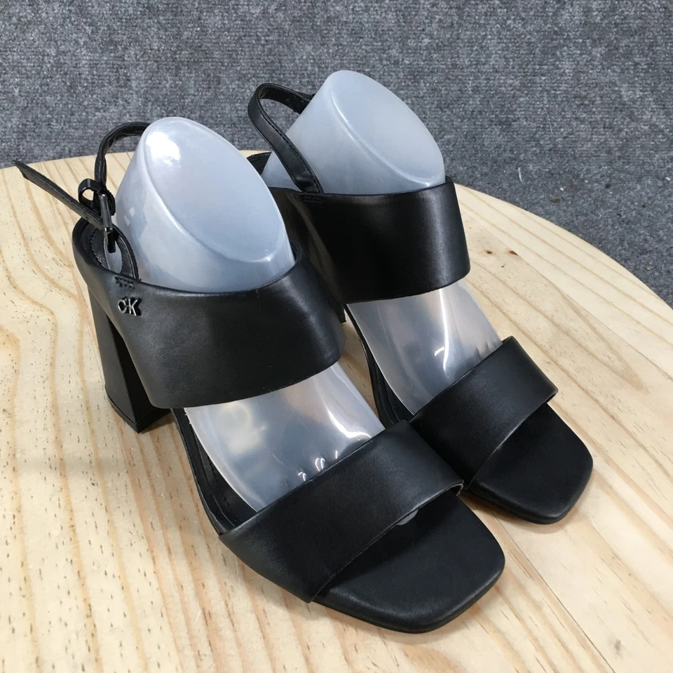 全新 Calvin Klein 凉鞋 女式 6 M Queelin 绑带 露背 黑色 人造皮革 — 第 3/4 张图片