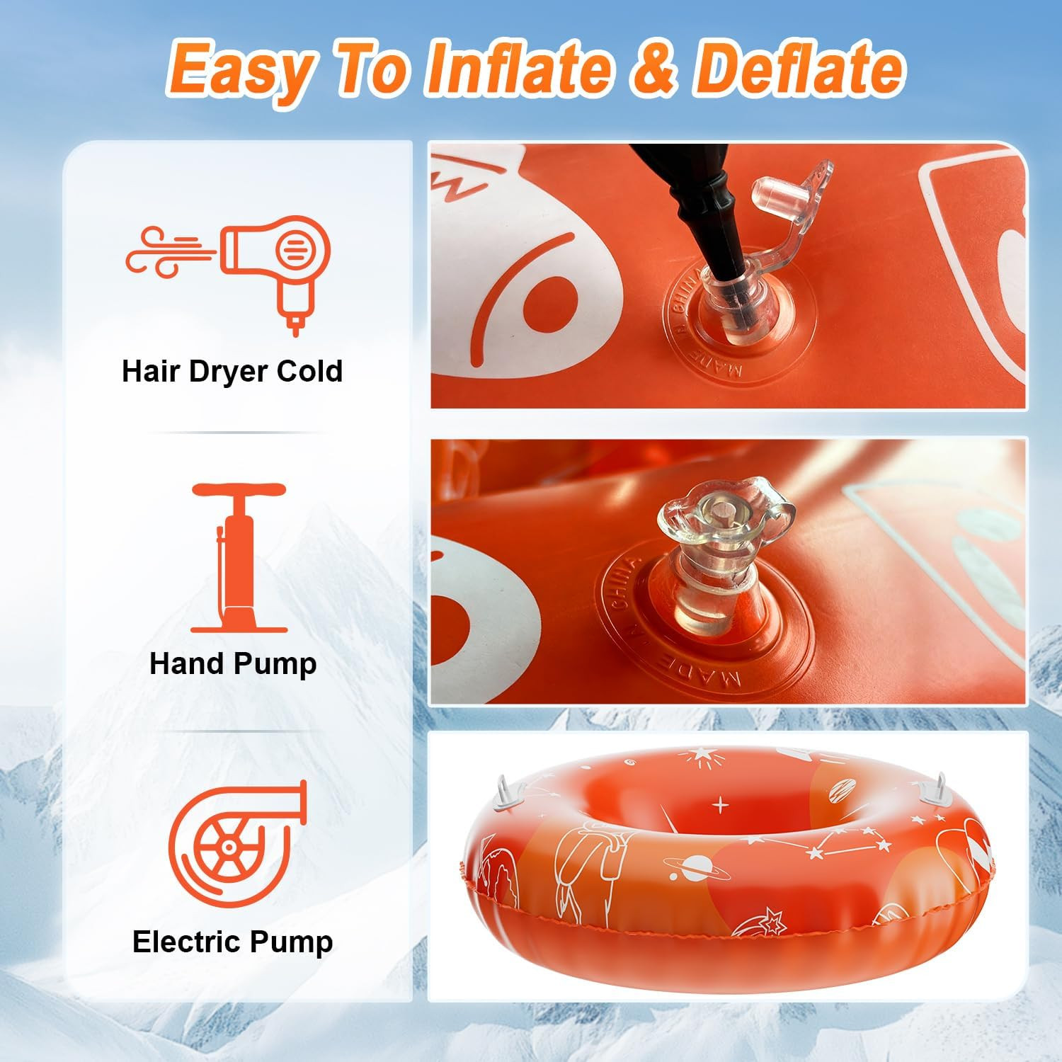 3Pack 36" Snow Tubes for Kids & Adults - Cold-Resistant Inflatable Snow Sleds, H