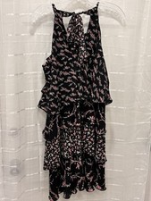 White House Black Market Tiered Ruffle Floral Halter Dress Black Pink Size 8