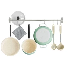 Lyon 31.5" Wall Mount Kitchen Utensil Holder With 10 S Hooks For Hanging Pots...