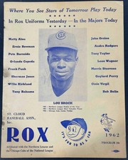 1962 ST CLOUD ROX PROGRAM WITH LOU BROCK PRE ROOKIE ON THE COVER VERY RARE NICE