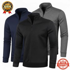Mens Sweatshirt Classic Jumper Half Zip Jacket Outdoor Pullover Plain Top Casual