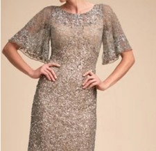 Anthropologie BHLDN Helen Silver Beaded Sequined Dress Ladies Size 4 EUC