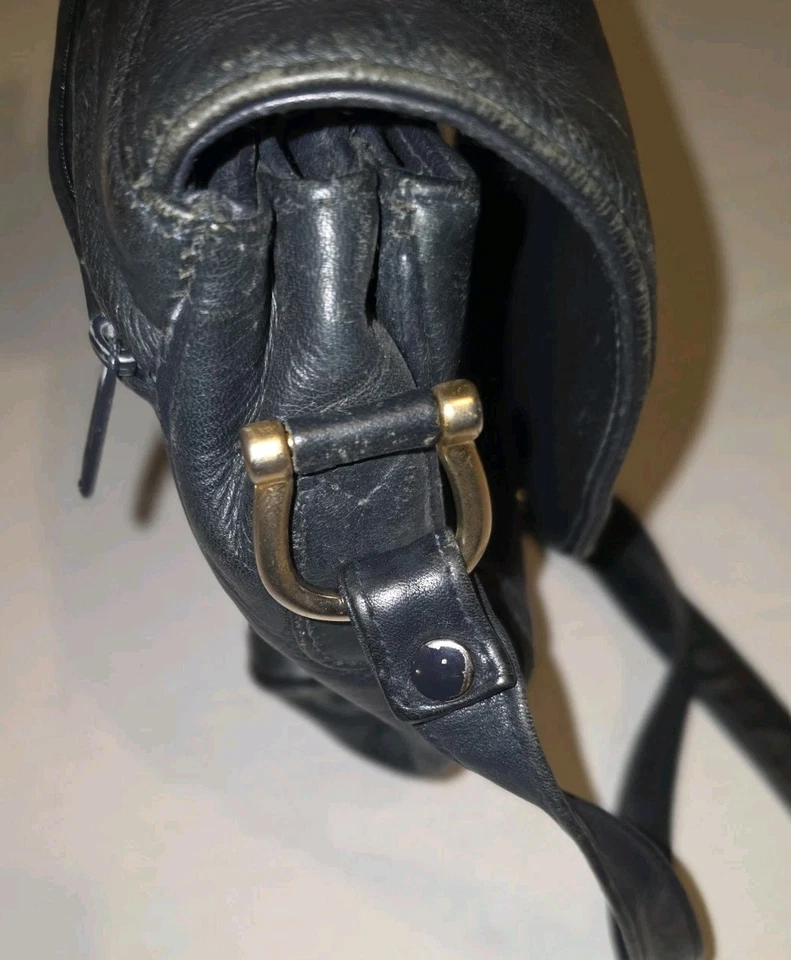 De Colección Valerie Stevens Cuero Negro Bandolera Bolso de Hombro Cartera Imán Solapa Multi Foto 3 de 4