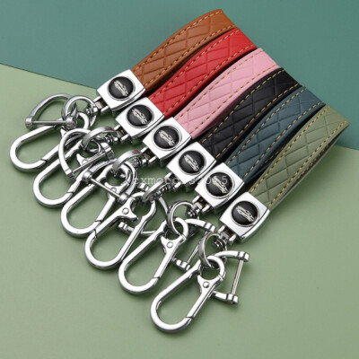 Car Fob Key Keychain with Anti-Lost D-Ring & Carabiner Keyring Leather Strap