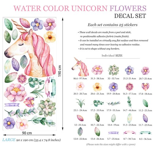 Dream Unicorn Flowers Wall Fabric Decal Sticker Decor Mural Gift Baby Girls Room - Bild 5 von 5