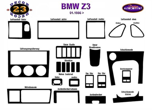 Interior Dash Trim Cover Set Fits For BMW Z3 1996-1998 23 PCS Piano Black Look - Picture 2 of 6