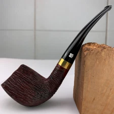 MUXIANG 9mm Filter Rustic Billiard Pipe Briar Wood Tobacco Pipe Bent Taper Stem