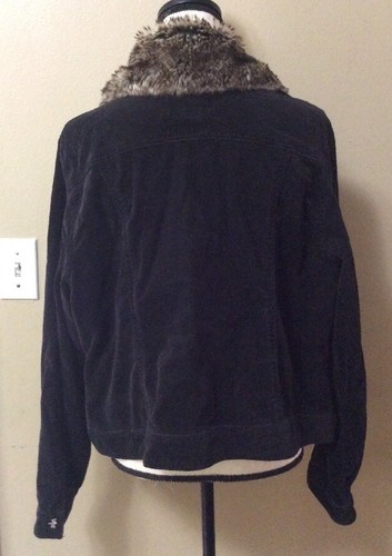 Venezia Black Corduroy Rhinestone Button Jacket Removable Faux Fur Trim Sz 14/16 - Picture 5 of 5