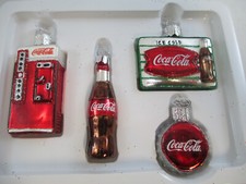 Coca-Cola Blown Glass Sign Ornament Set Old World Christmas Disc Cooler Bottle