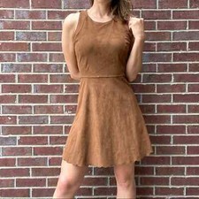 Express cross back scallop hem brown dress medium