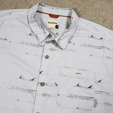Simms Shirt Men XL Gray Tailout Sterling Permit Stripe Short Sleeve Button Up
