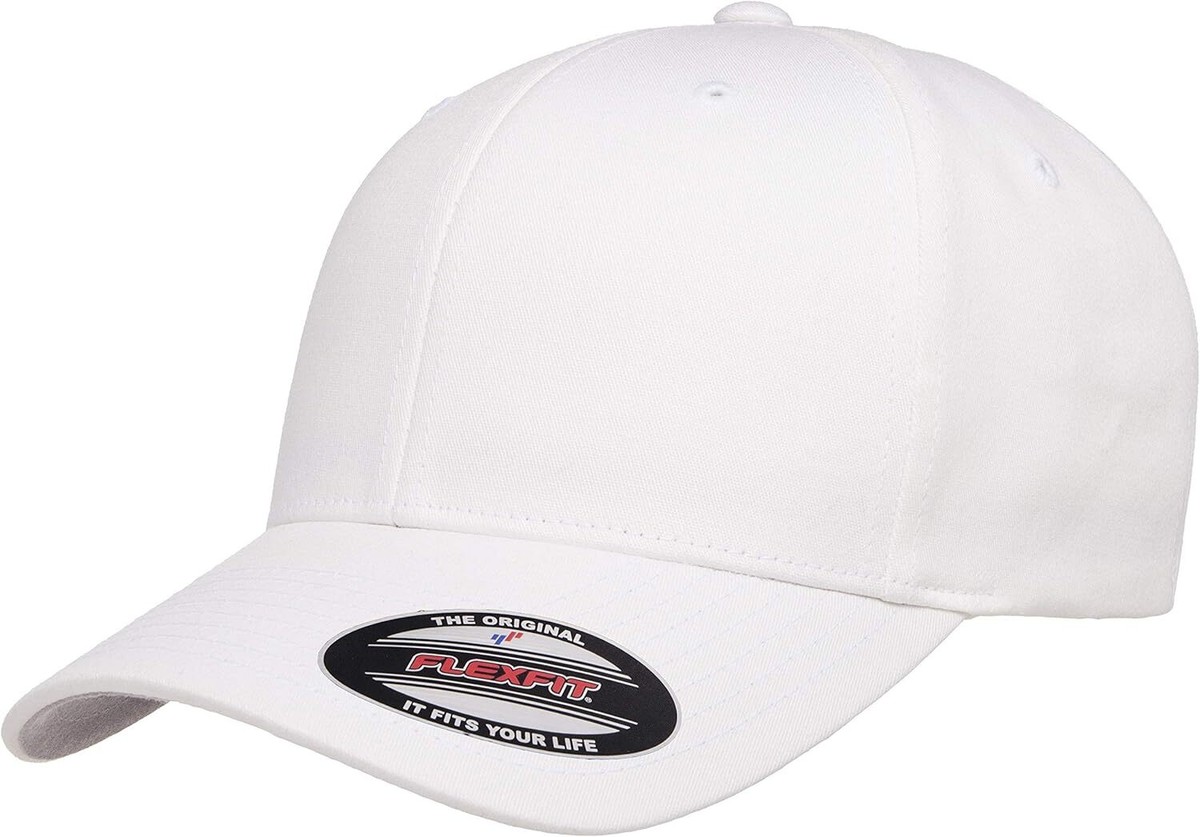 Flexfit Mens Cotton Twill Fitted Baseball Cap, White, Small-Medium