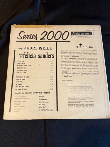Lieder von Kurt Weill gesungen von Felicia Sanders Record - Bild 2 von 3