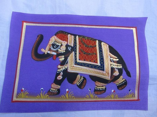 Ethnic Handmade Painted Vintage Indian Elephant Painting On Silk, Home décor. - Picture 15 of 18