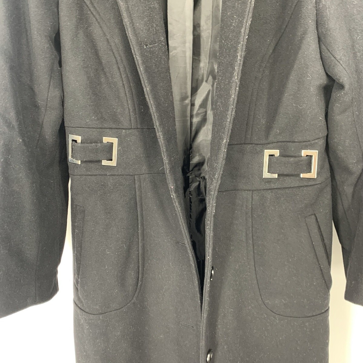 Mackintosh Jacket Coat Women's M Wool Black Belted Pockets Mackintosh Jacket Coat Women's M Wool Black Belted Pockets