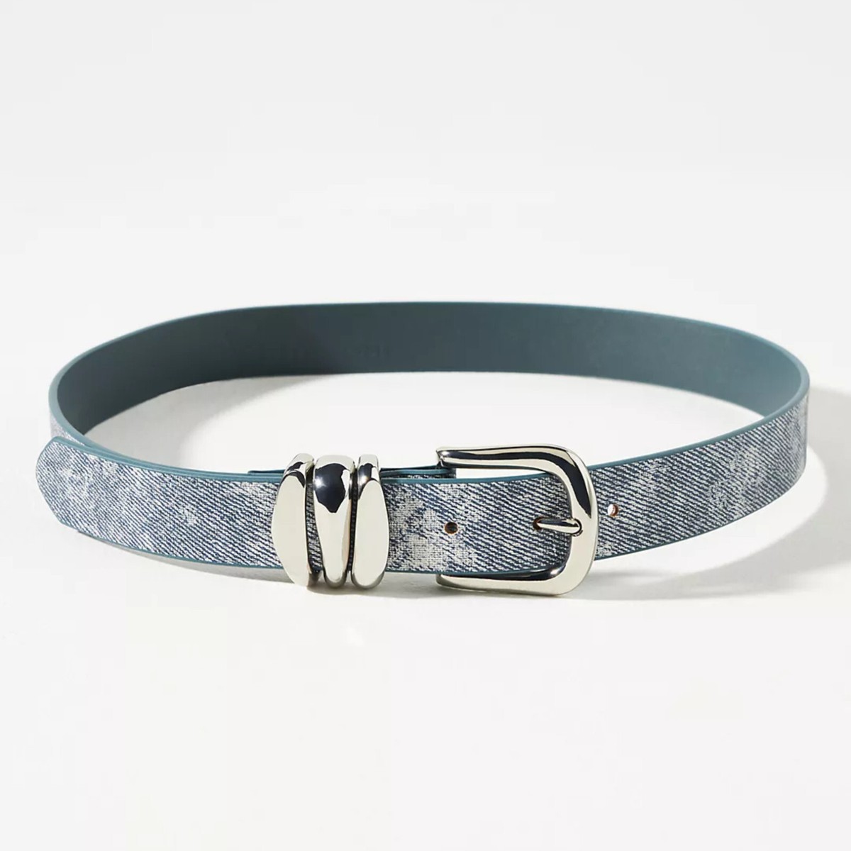 NEW Anthropologie Sizes L, XL Women\'s Denim Leather Structured Keeper Belt, Blue Anthropologie Blue Belts for Women for sale | eBay main image 3