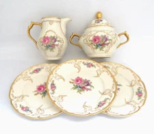 Rosenthal Germany SANS SOUCI Creamer / Sugar Bowl & 3 Plates  US Zone 1946-1949