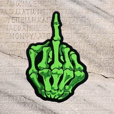 LARGE BIG 10" Middle Finger Skeleton Skull Bone Embroidered Patch Iron On Sew On