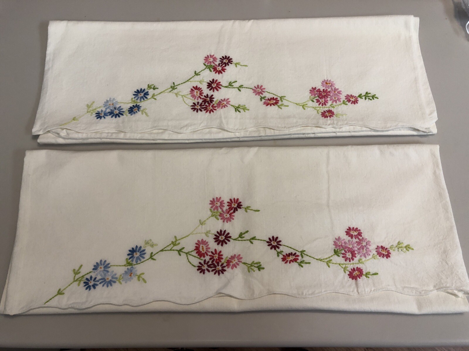 PAIR OF HAND EMBROIDERED LARGE PILLOW CASES, VINTAGE eBay