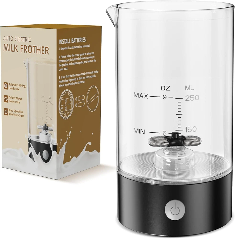 Milk Frother Handheld-Free - One-Button Battery Powered Milk Foamer - Electric F