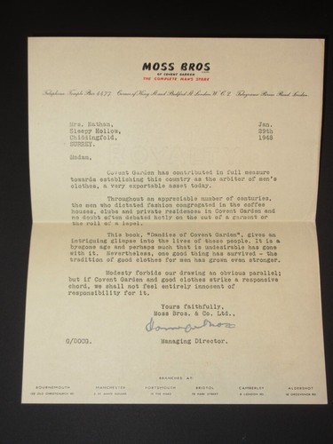 MOSS BROS Dandies of Covent Garden 1948 1st Edition LETTER Signed by Harry Moss - Picture 4 of 10
