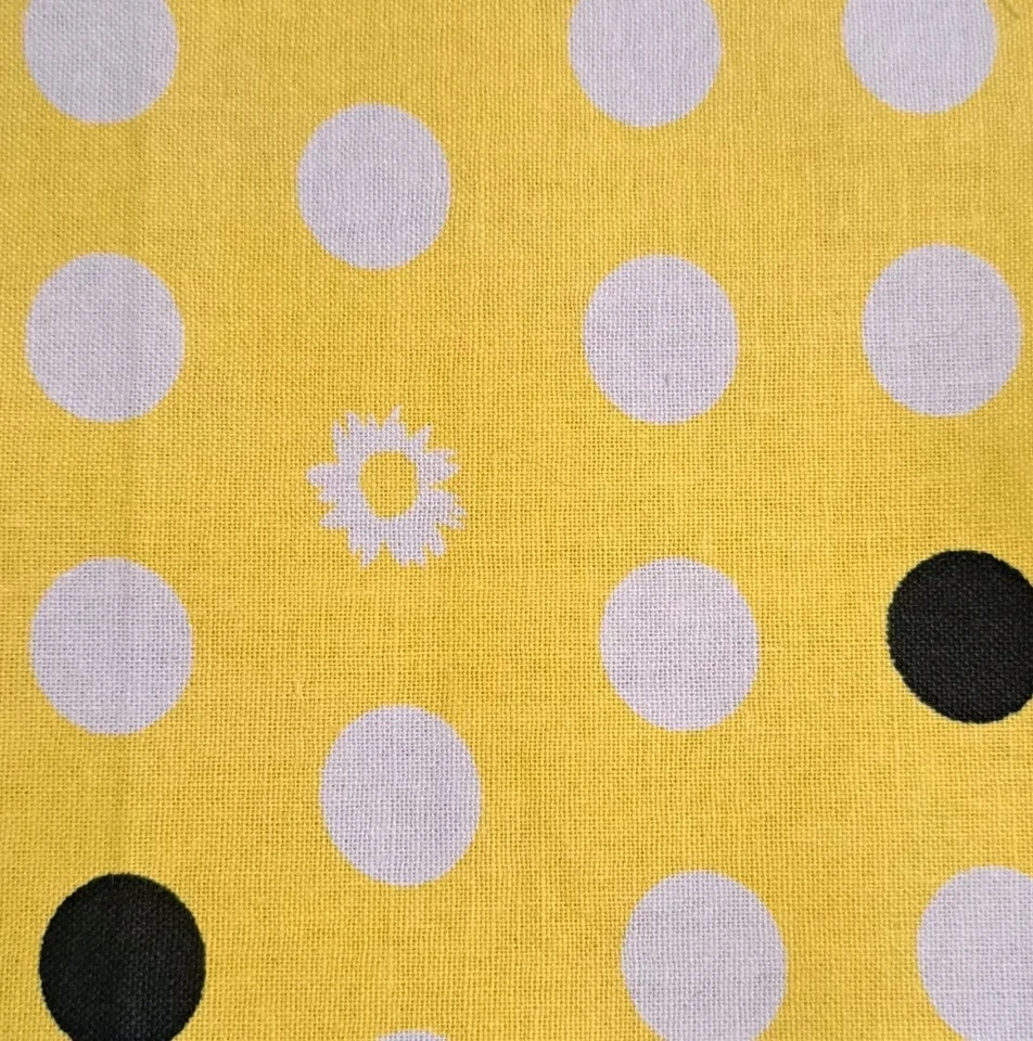 100% Cotton 4in Pre Cut Quilt Squares 24pk Yellow White Black Polka Dots Fabric - Image 3 of 4