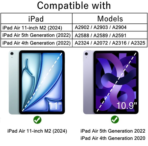 Custodia per iPad Air 11 pollici (M2) 2024 e 10,9" Air 5/4 Gen Rotante Smart Stand Cover - Foto 36 di 54