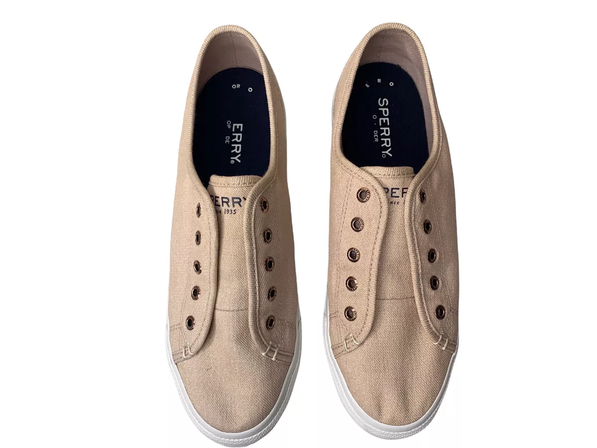 SPERRY ROSE DUST CANVAS WOMEN CREST VIBE PLATFORM SNEAKER SHOES SZ 8.5M SLIP ON