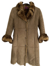 Faux Sheepskin Coat Warm Size 14 Uk Fits 12 Rrp£250 Brown Can Wear Inside Out