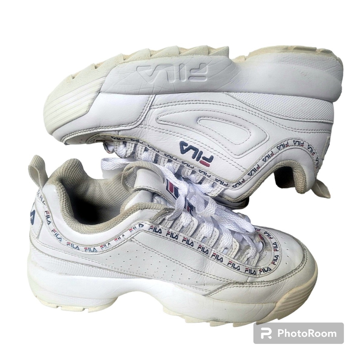 Fila Disruptor 2 White Shoes Wmn Sz. 6 MN Sz 4 All Over Logo