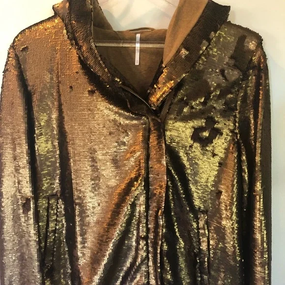 Free People Terracotta Bronze Sequin Moto Bomber Jacket M - Изображение 2 из 4