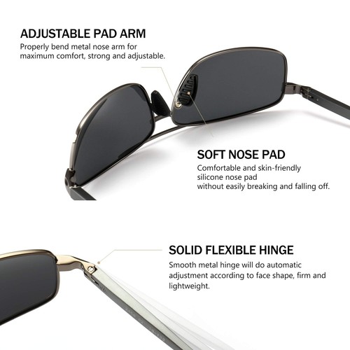 Ultraleichte Rechteckig Sonnenbrille Herren Polarisierte UV400-Schutz CAT 3 - Bild 4 von 6