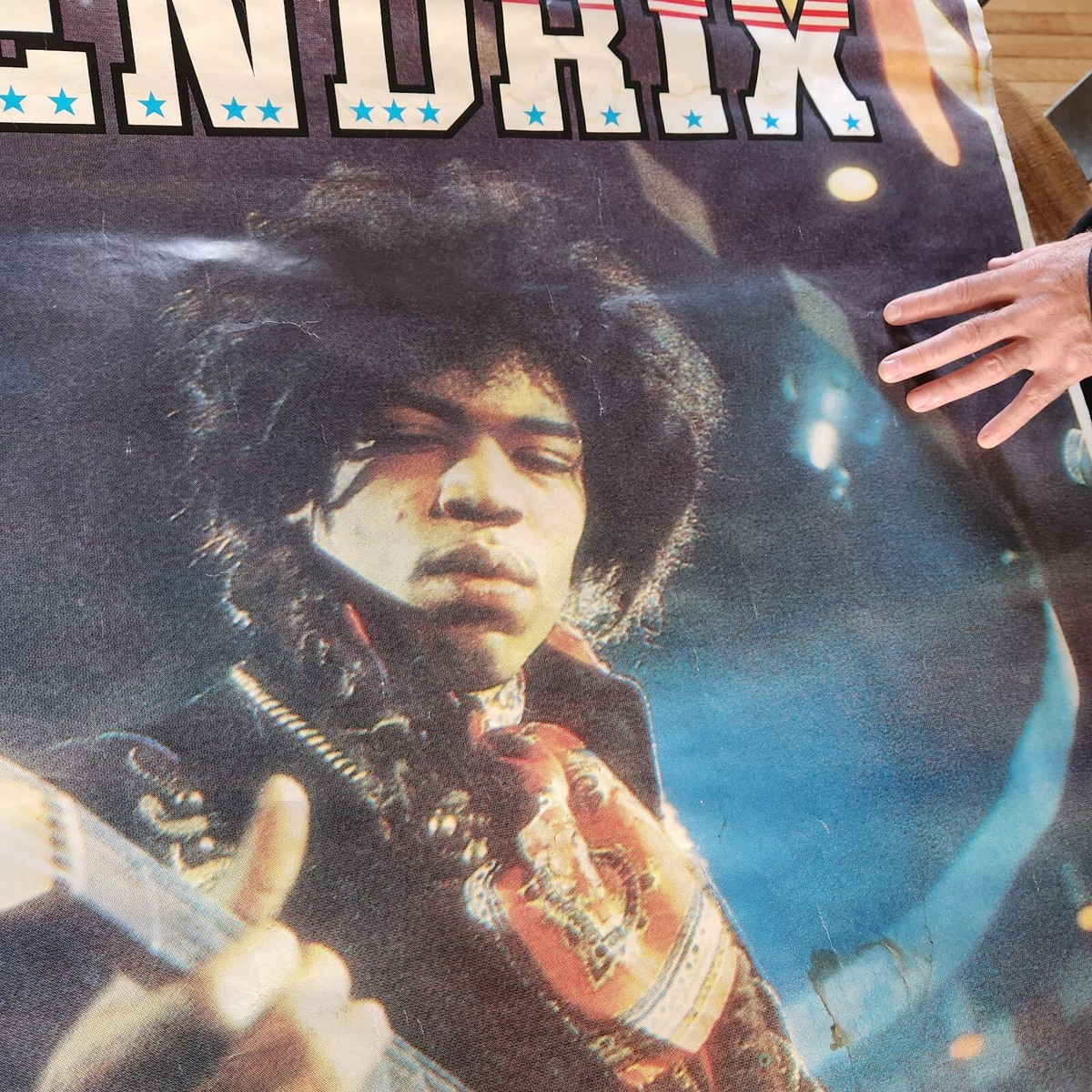Vintage HUGE Jimi Hendrix Poster Stars Stripes Guitar LARGE