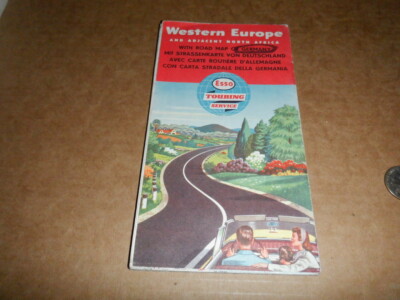 1960 ESSO WESTERN EUROPE & N. AFRICA ROAD MAP GAS GASOLINE OIL ORIGINAL V.2 