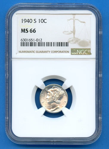 1940 S NGC MS66 Mercury Dime 10c US Mint Silver Coin 1940-S MS-66