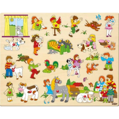 WOODYLAND TIER HOLZ STECKPUZZLE KINDER Holzspielzeug Puzzle Spiel Setzpuzzle Groß # 91912