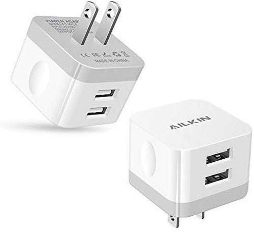 2Pack USB Wall Charger Plug, 2.4A Dual Port USB Adapter Power Cube Fast ...