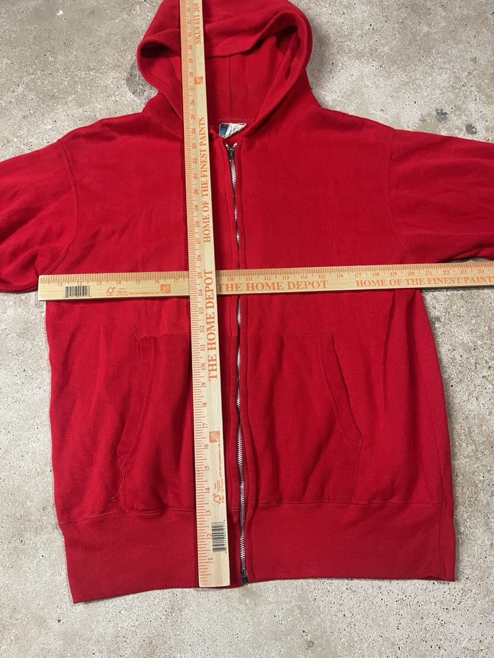 Sudadera con Capucha Vintage Años 70 Roja Acrílico Cremallera Completa Ribete Grunge Talla Grande Foto 4 de 4