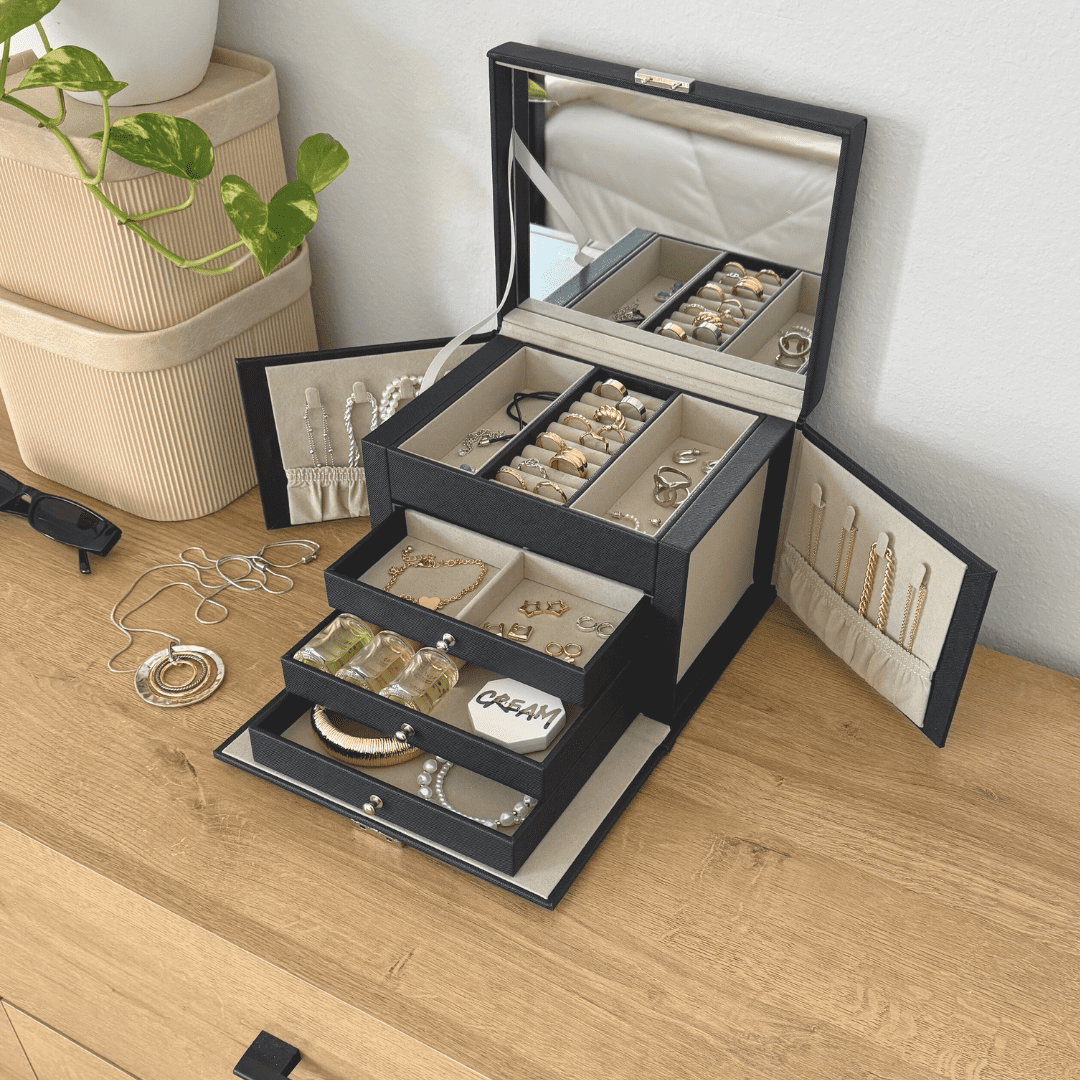 Hives & Honey Adult Black Demi Locking Jewelry Case, 3-Drawer