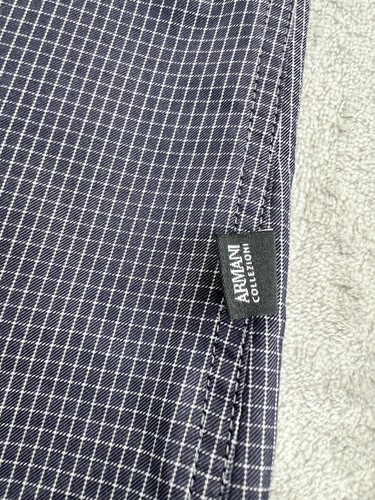 Camisa Armani Collezioni Para Hombre Mediana Azul Gris Vestido a Cuadros Abotonada Manga Larga - Imagen 7 de 11