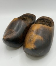 Vintage Hand Carved Wooden Dutch Clogs Rustic Folk Art Decor Pair