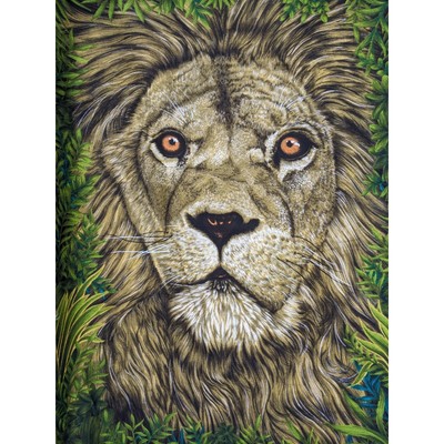 SALE! Lurking Lion Head Large Scale Wall Panel Wesco Reltex Fabric Vintage 1970s