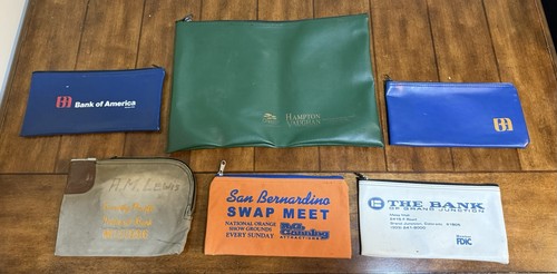 Lot (6) Vintage Vinyl Canvas Bank Deposit Bags Bank Of America San Bernardino A3